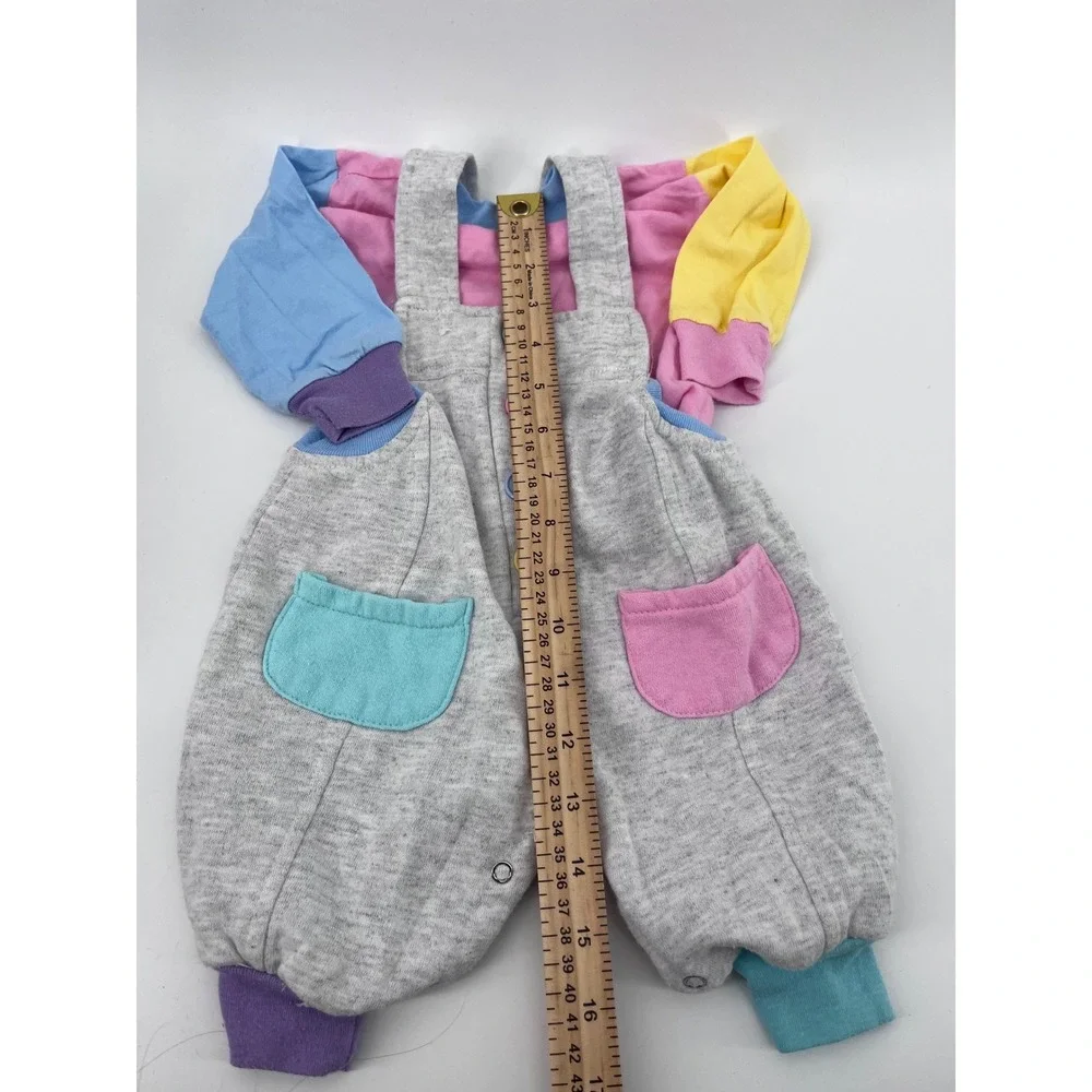 Vintage 90's Colorblock 2 Piece Overalls and Shirt Set Gray Pink 9M  Retro